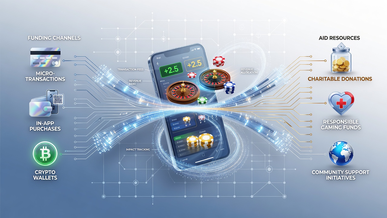 Illustration der Verbindungen zwischen Zahlungssystemen und Unterstützungsnetzwerken in mobilen Gaming-Apps