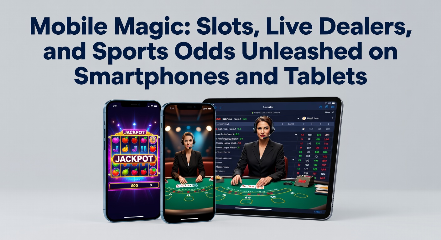 Smartphone mit farbenfrohem Slot-Spiel und Live-Dealer-Stream im Hintergrund, das die Mobilität von Casino-Unterhaltung zeigt